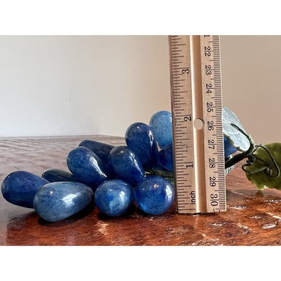 Vintage Blue Alabaster Marble Grapes Bunch Rare Carved Italy Green Stone Leaves - Picture 10 of 13